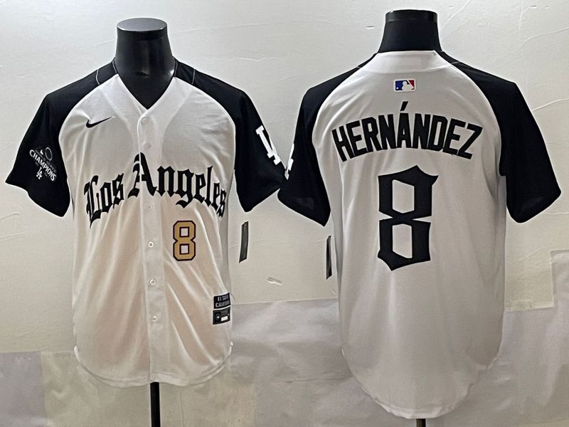Men 2025 Los Angeles Dodgers #8 Hernandez White black Five generations Joint Name Nike MLB Jersey style 5264